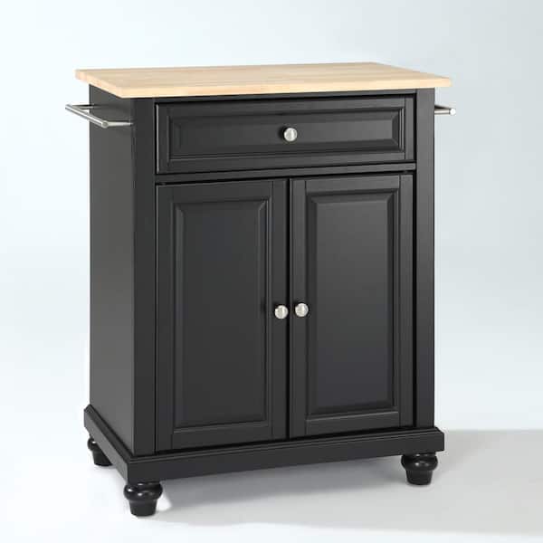 CROSLEY FURNITURE Cambridge Black Portable Kitchen Island with Wood Top
