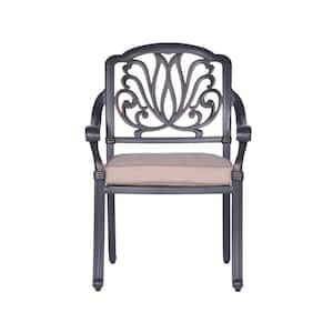 Geneva Cast Aluminum Outdoor Dining Arm Chairs with Spectrum Sand Cushions (Set of 2)