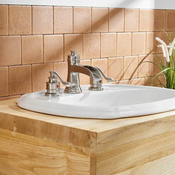 8 in. Widespread Double Handle Bathroom Faucet with Drain Kit Included in Brushed Nickel