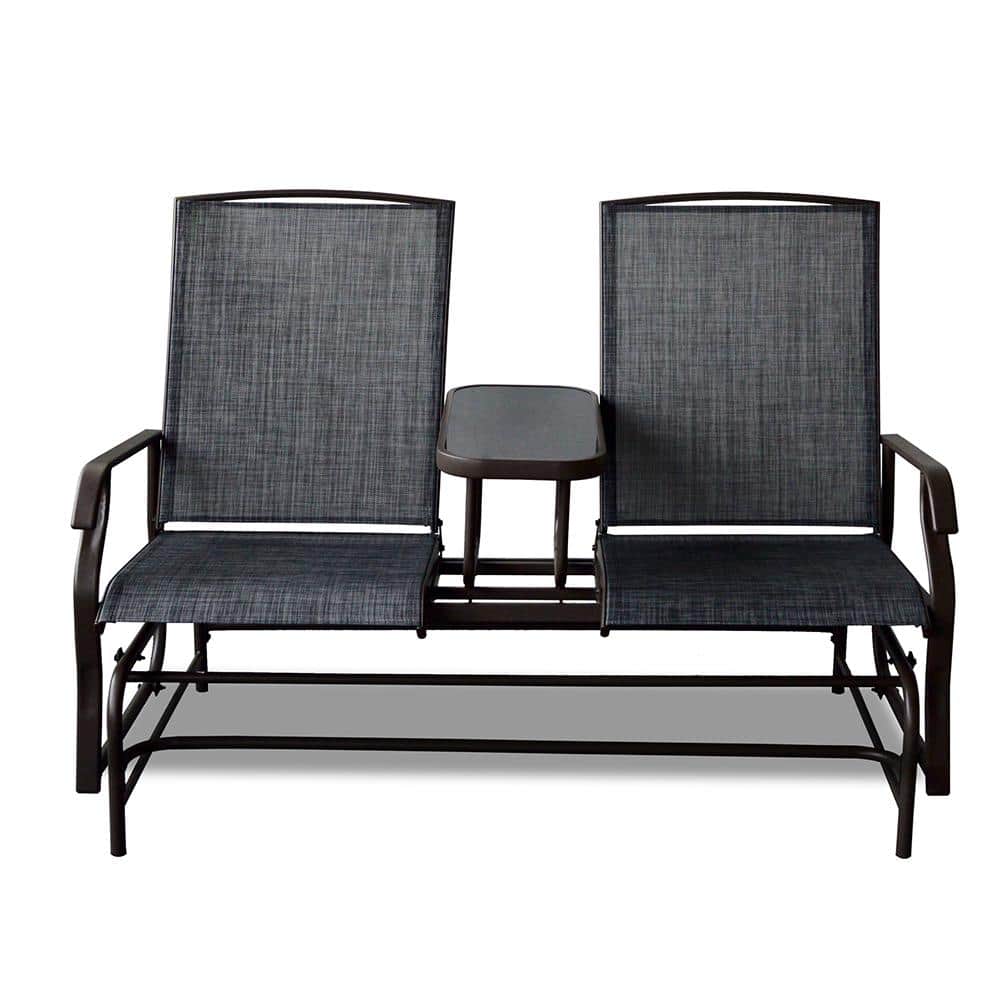 Cisvio 2Person Metal Outdoor Glider Bench, Patio Glider Bench with Center Side Table Grey