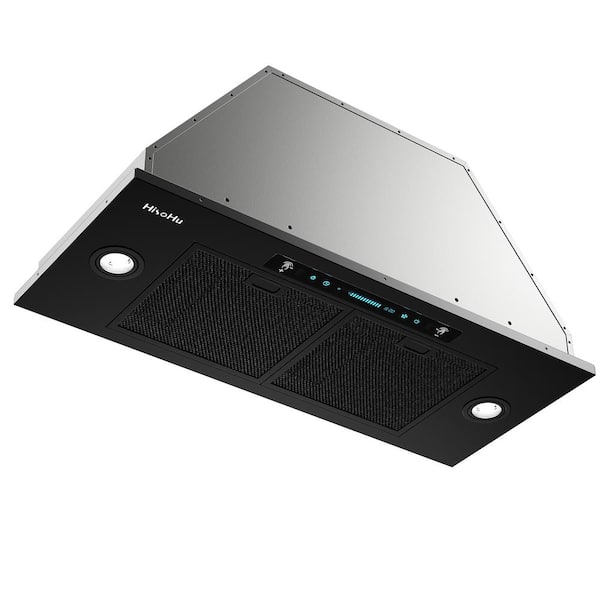 HisoHu 35.43 in. 900 CFM Ducted Insert Range Hood in Black Stainless Steel with LED Lights