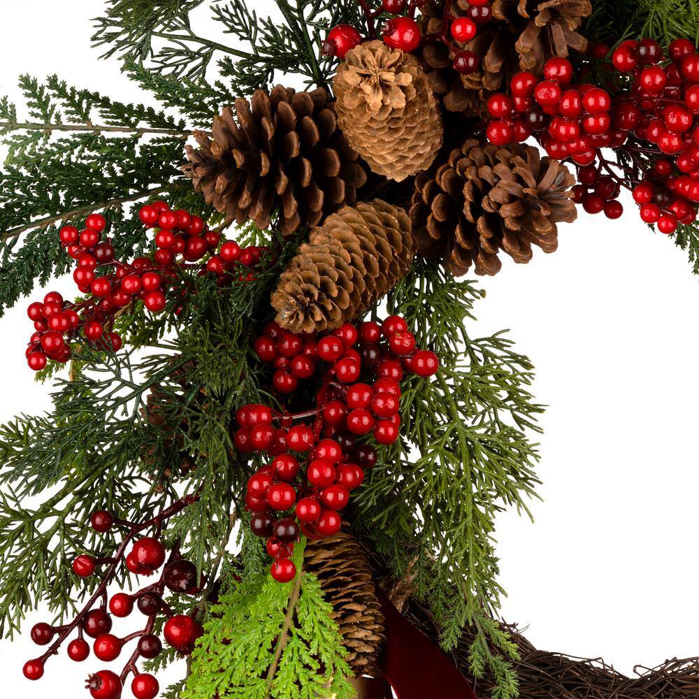 24" Artificial Christmas Wreath with Pine Cones and Chimes