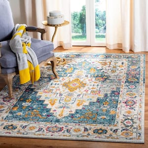 Madison Turquoise/Ivory 8 ft. x 10 ft. Floral Border Area Rug