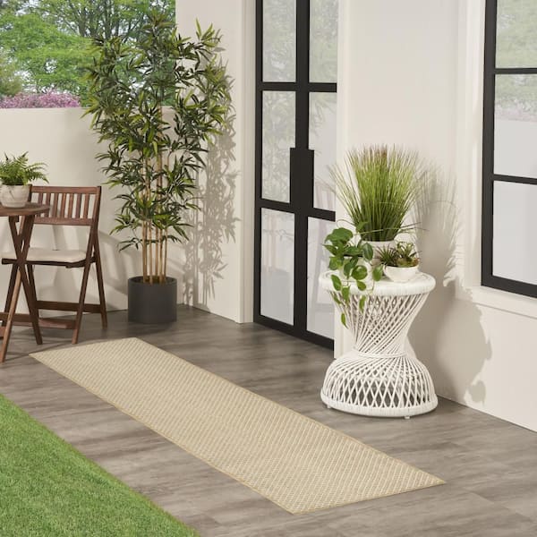 Courtyard 2 ft. x 10 ft. Natural All-Over Design Contemporary Runner Area Rug
