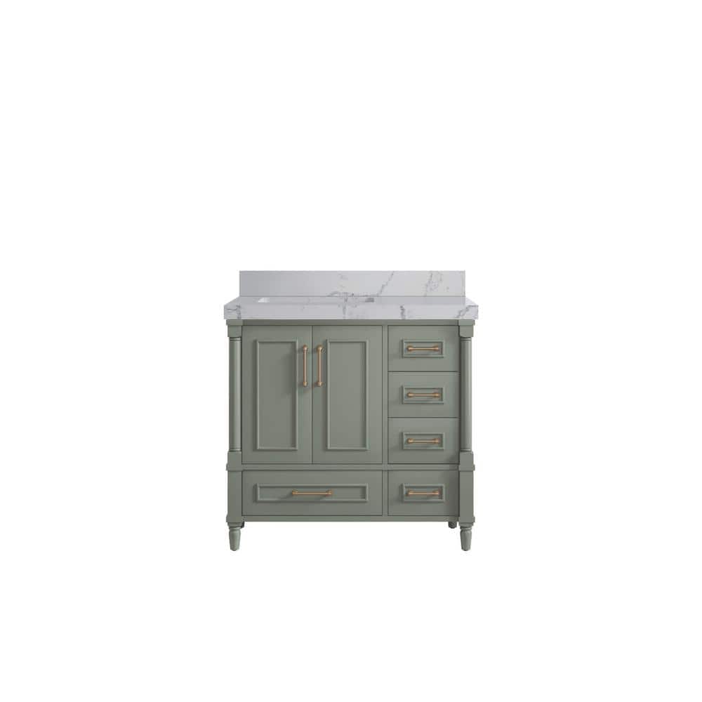 Hudson 36 in. W. x 22 in. D x 36 in. H Single Left Offset Sink Bath Vanity in Evergreen with 2 in. Venation Qt. Top price history on PriceWatchPro