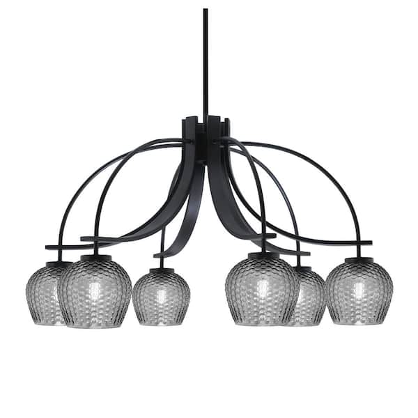 Unbranded Olympia 18.5 in. 6-Light Matte Black Downlight Chandelier Smoke Textured Glass Shade