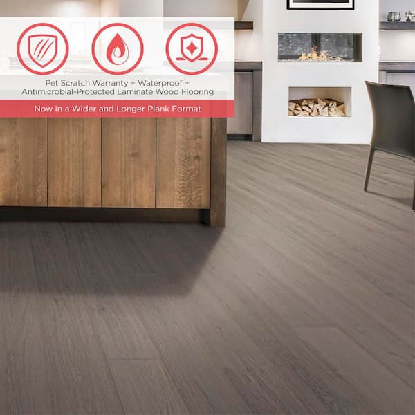 Outlast+ Grey Ledford Oak 12 mm T x 8.35 in. W Waterproof Laminate Wood Flooring (22.04 sq. ft. /case)