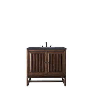 Athens 36 in. W x 23.5 in. D x 34.5 in. H Bath Vanity in Mid Century Acacia with Quartz Vanity Top in Charcoal Soapstone