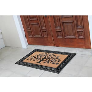 A1HC Black 30 in x 48 in Rubber and Coir Tree of Life Classic Paisley Border Outdoor Non-Slip Durable Doormat