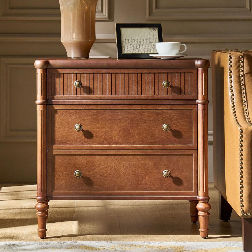 Roland Walnut 3-Drawer 28 in. W Nightstand Set of 2 with Built-In Charging Station - thumbnail 8