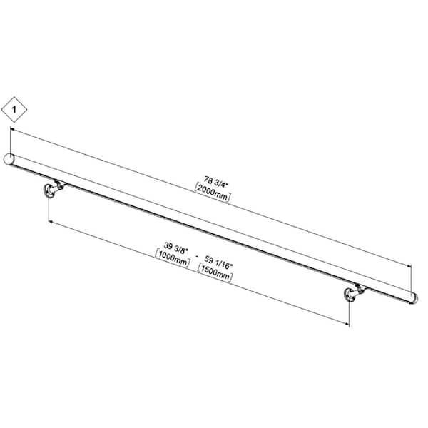 Dolle Prova Anthracite 79 in. Long Handrail Kit