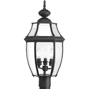 New Haven Collection 3-Light Textured Black Clear Beveled Glass New Traditional Outdoor Post Lantern Light