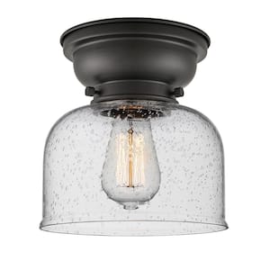 Bell 8 in. 1-Light Matte Black, Seedy Flush Mount with Seedy Glass Shade