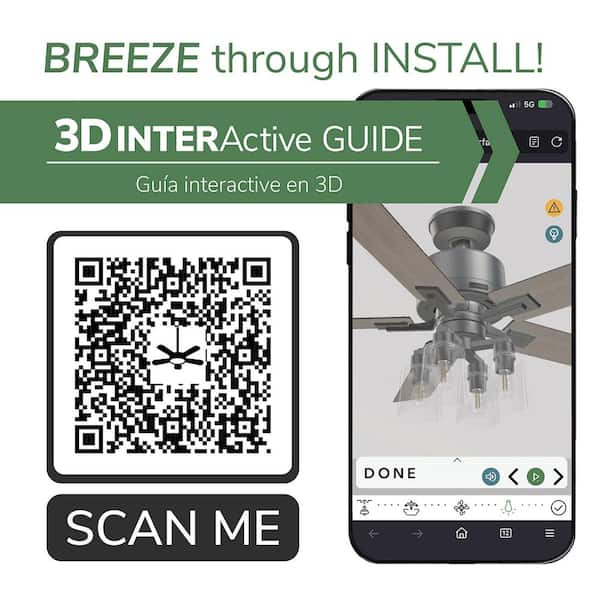 Hunter - Hunter 52 in. Techne Wi-Fi HunterExpress Matte White Smart Ceiling Fan with LED Light Kit and Handheld Remote