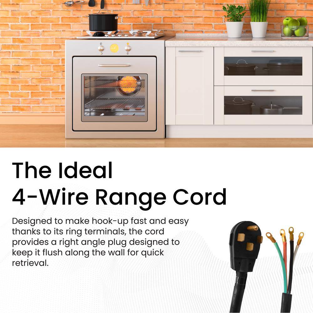 GoGreen 4-Foot Black 4-Wire Range Cord, 50 Amp