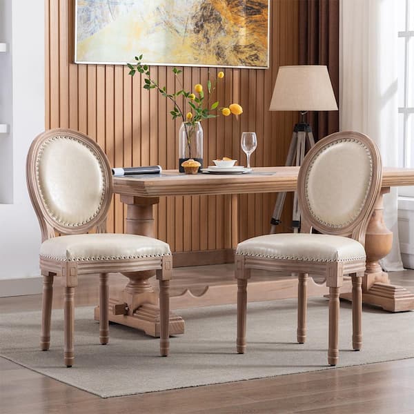 Upholstered Parsons Dining Chairs Set of 2 Faux Leather Dining Room Chair  High Back Carving Rubberwood Dining Chair with Solid Wood Leg for Dining