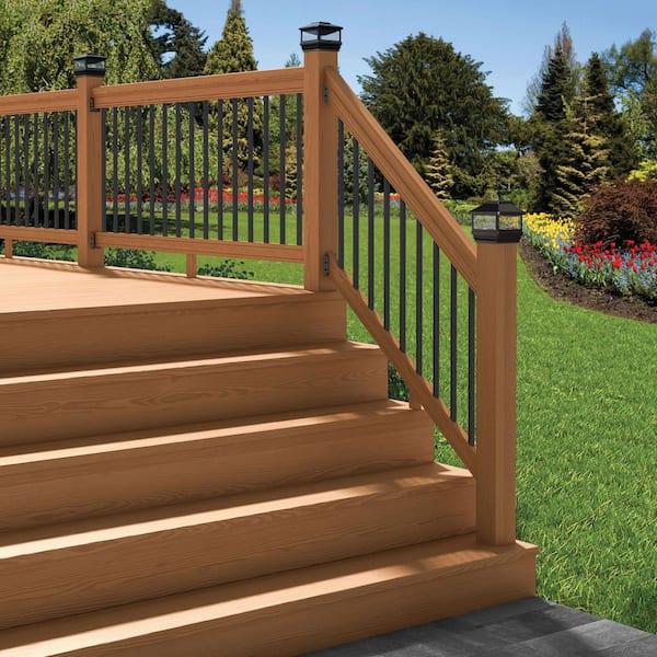 Pressure-Treated 6 ft. Cedar-Tone Stair Deck Railing Kit with Black Aluminum Balusters