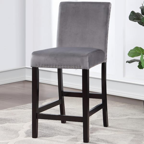 Steffingham Gray Solid Back Counter Height Stools (Set of 2)