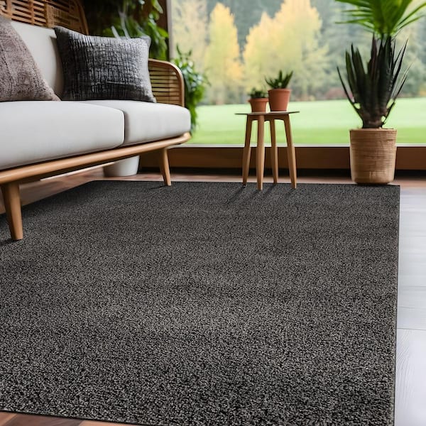 Silky Dark Gray 3 ft. x 5 ft. Solid Plus Thick Pile Non Slip Easy Clean Non Shedding Modern Indoor Area Rug
