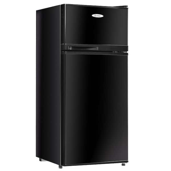 Costway 3.4 cu. ft. Unit Stainless Steel Compact Mini Fridge Freezer Cooler 2 Doors in Black