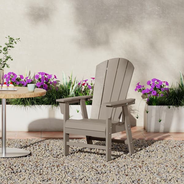 Laguna Outdoor Patio Fade Resistant HDPE Plastic Adirondack Style Dining Chair with Arms in Weathered Wood