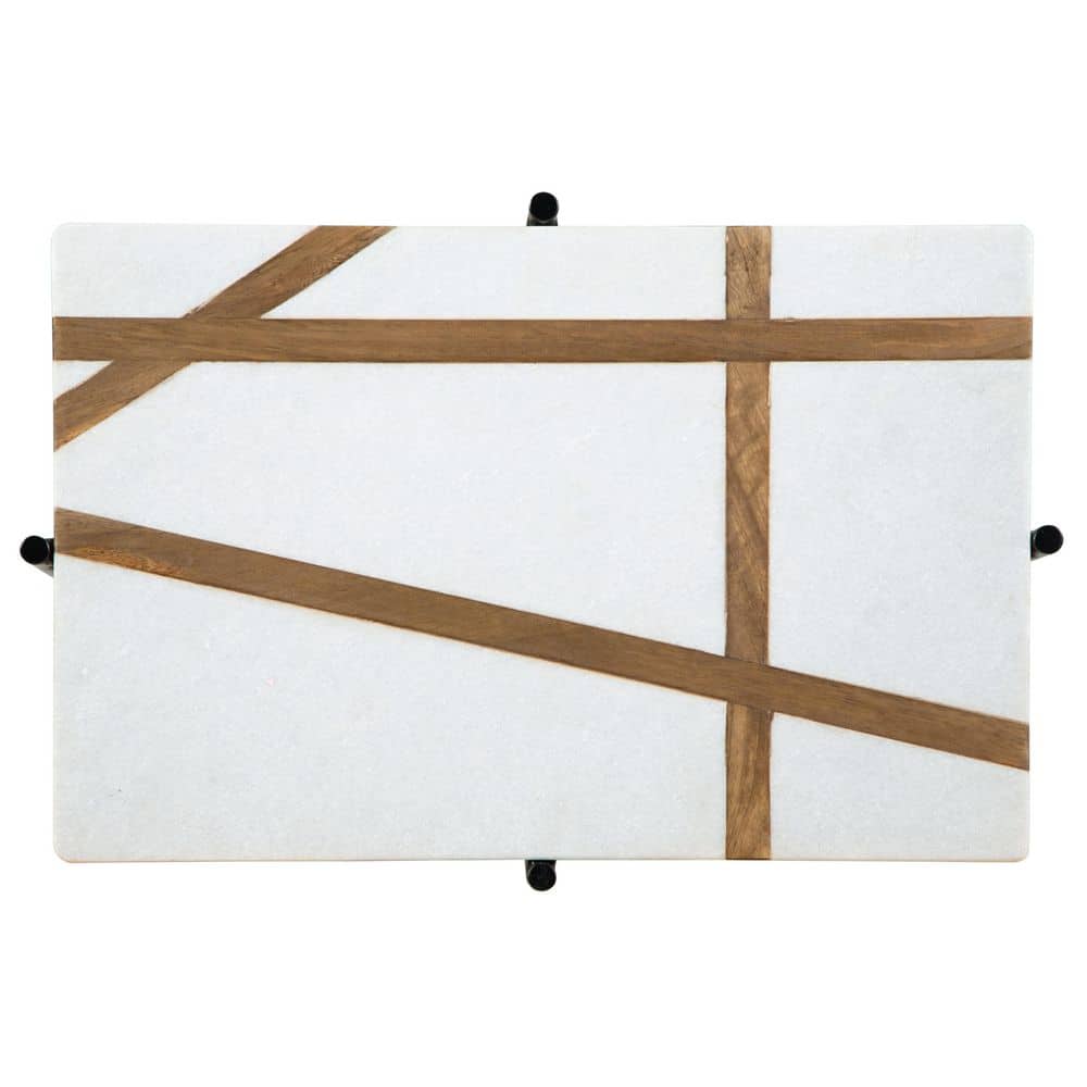 Braxmore Rectangular Black and White Marble Wood Accent Table