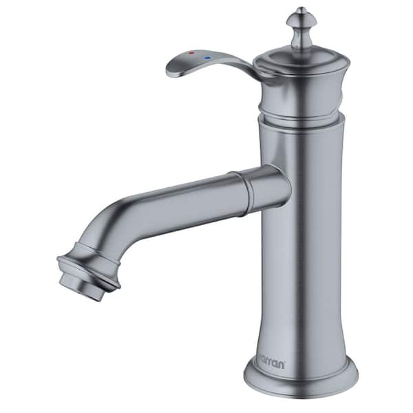 Karran Vineyard Single Handle Single Hole Basin Bathroom Faucet with Matching Pop-Up Drain in Stainless Steel