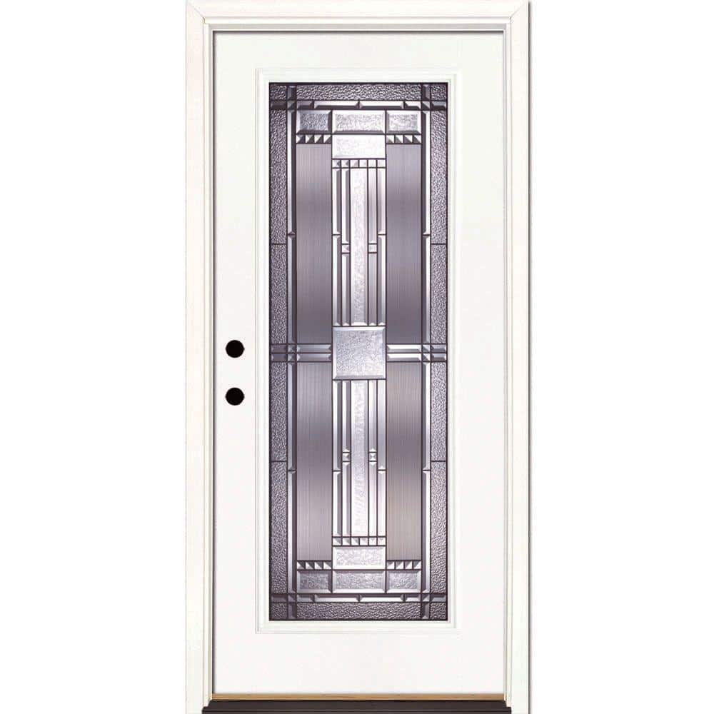 Feather River Doors 37.5 in. x 81.625 in. Preston Patina Full Lite Unfinished Smooth Right-Hand Inswing Fiberglass Prehung Front Door, Smooth White- Ready to Paint -  643105