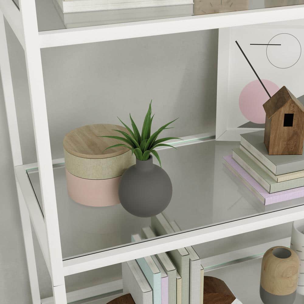Elevate White Metal & Glass 5-Shelf Modern Bookcase