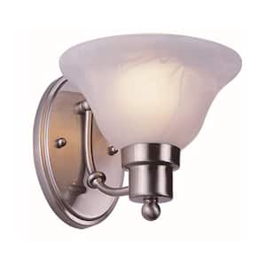 Perkins 1-Light Brushed Nickel Wall Sconce Light Fixture with Marbleized Glass