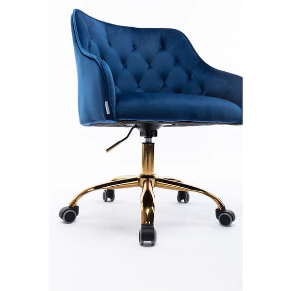 LUCKY ONE Modern 20.9 in. Blue Velvet Swivel Office Chair Leisure task chair with Adjustable Height