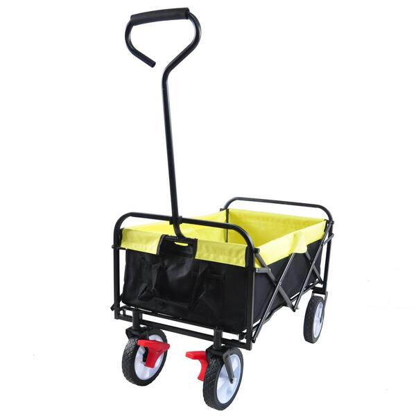 Tidoin 4.2 cu.ft. Black and Yellow Metal Folding Garden Cart with Wheel Brake