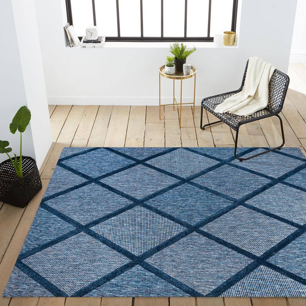 Navy Mediterranean Trellis 63'' Handmade Synthetic Area Rug