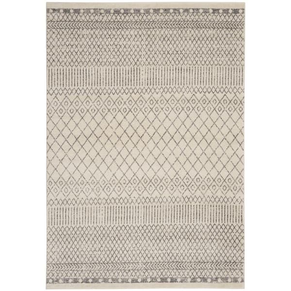 Nourison Passion Ivory Grey 6 ft. x 9 ft. Geometric Transitional Area Rug