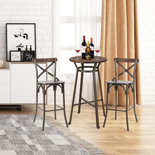 Glitzhome Rustic Steel Round Bar Table, Round Bar Table Chair Set Cover