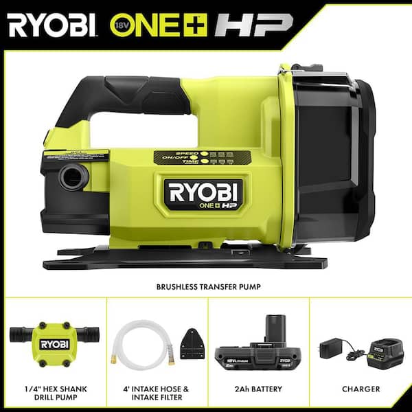 ONE+ HP 18V 1/4 hp Cordless Battery Powered Transfer Pump with 1/4" Hex Shank Drill Pump, 2.0 Ah Battery, and Charger