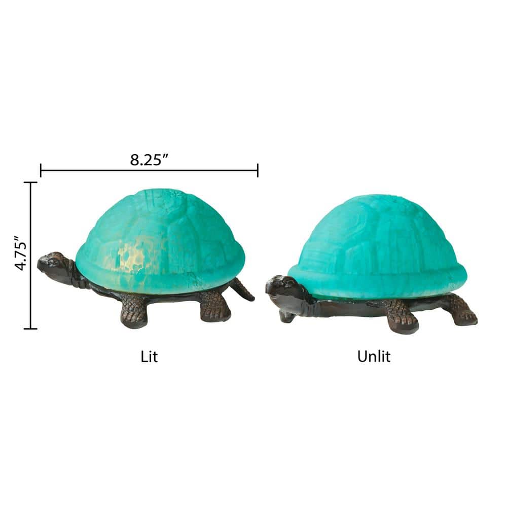 Aqua Glass and Bronze Turtle Accent Lamp
