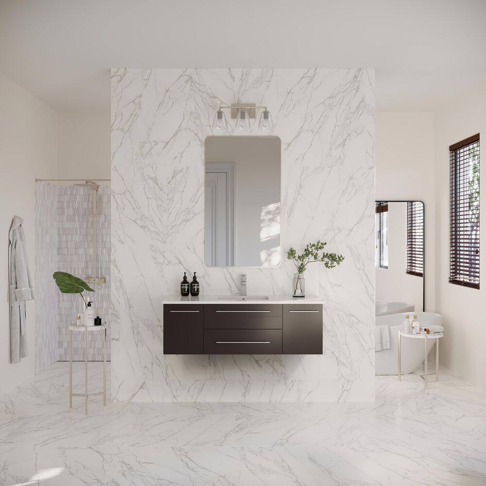 Espresso Solid Wood Wall Mount Vanity with Quartz Top and Ceramic Sink