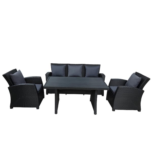 Unbranded 4-Piece Wicker Outdoor Patio Conversation Set with Dark Grey Cushions