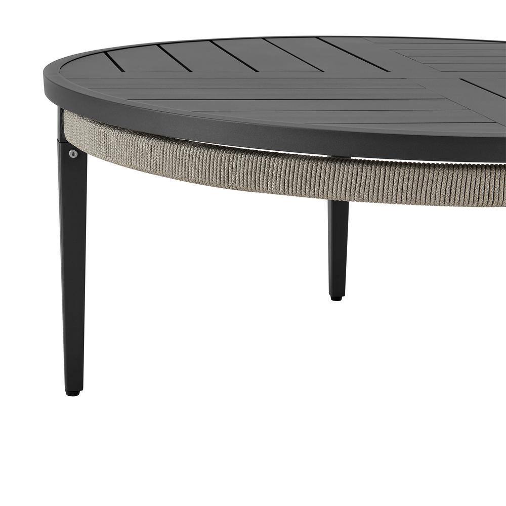 Zella 42" Charcoal Aluminum Round Outdoor Coffee Table with Light Gray Rope