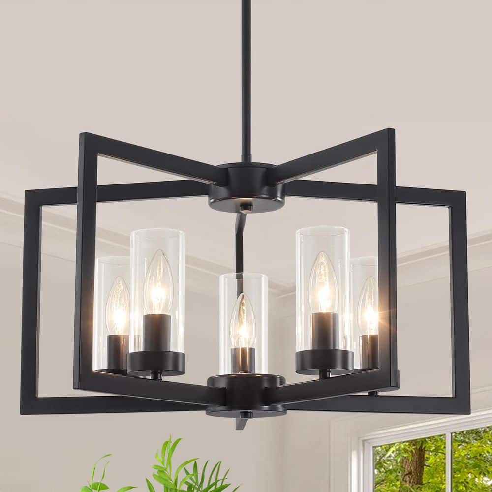 5-Light Black Candle-Style Geometric Square / Rectangle Chandeliers for Kitchen Island with No Bulbs Included price history on PriceWatchPro