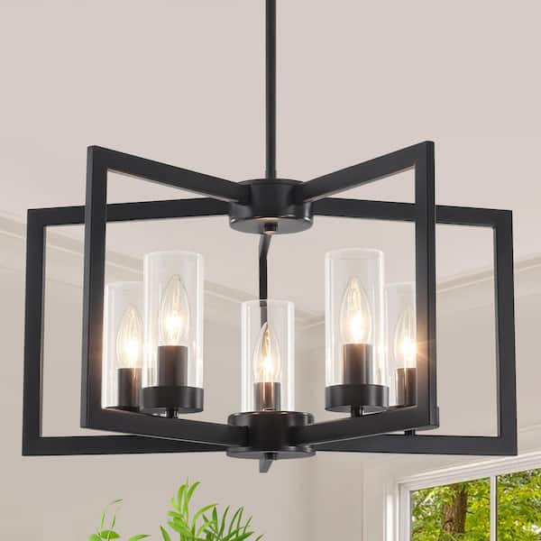 5-Light Black Candle-Style Geometric Square / Rectangle Chandeliers for Kitchen Island with No Bulbs Included