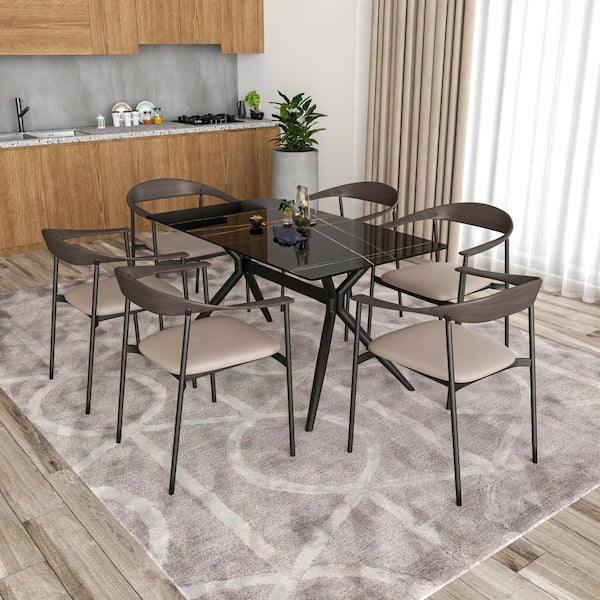 Leisuremod Kora Taupe Modern Dining Chair Upholstered in Faux Leather with Steel Frame and Legs Kitchen Accent Arm Chair