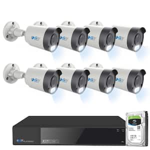 8-Channel 8MP 2TB NVR Smart Security Camera System with 8 Wired Bullet POE Cameras, Spotlight, Fixed Lens, Microphone