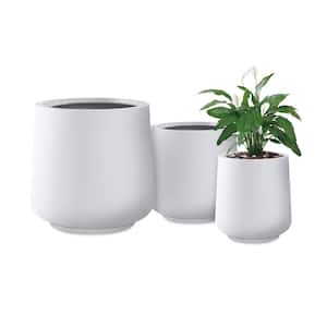 17.3", 13.4", and 10.6"H Round Pure White Concrete Planter (Set of 3), Outdoor Indoor Planter Pots with Drainage Holes