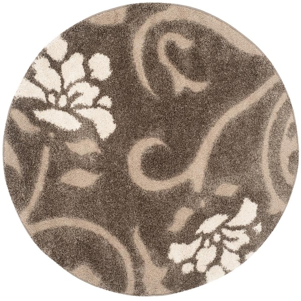 SAFAVIEH Florida Shag Smoke/Beige 8 ft. x 8 ft. Round Floral Area Rug