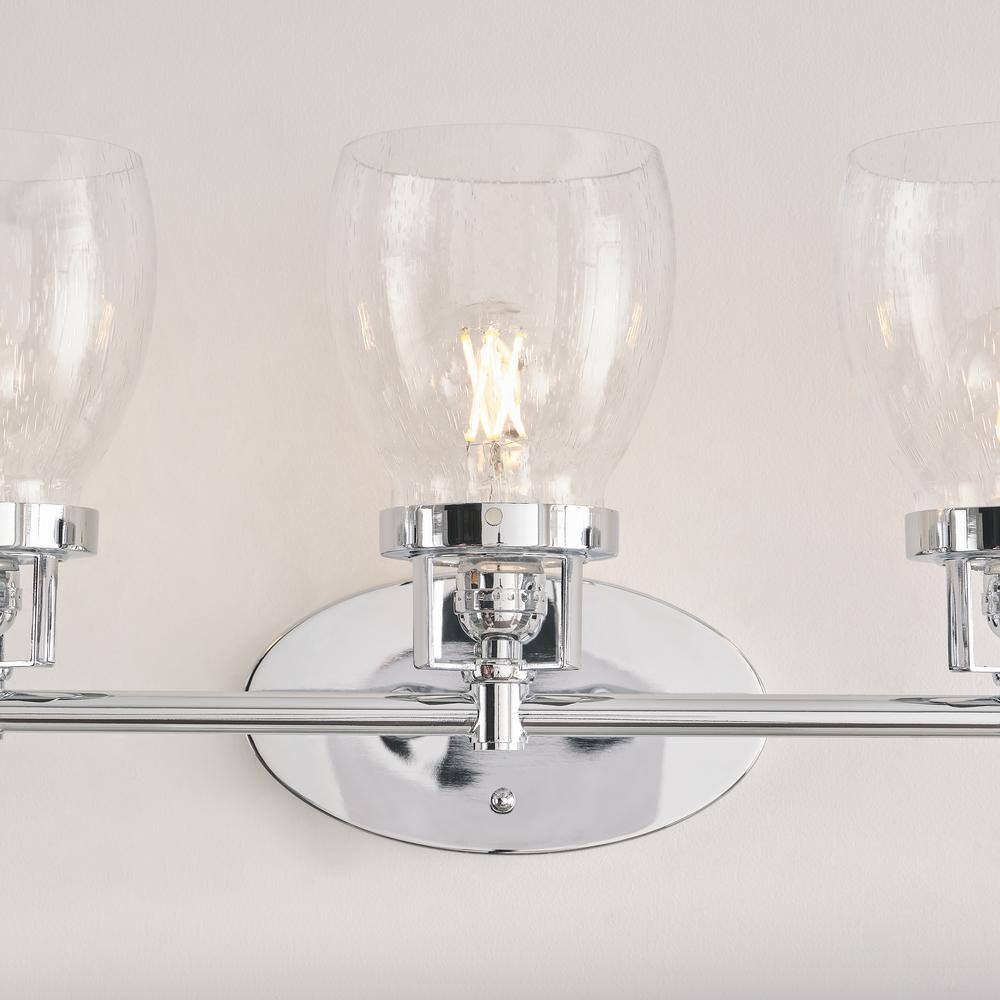 Chrome Clear Seeded Glass 3-Light Vanity Fixture