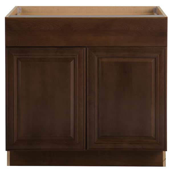 Hampton Bay Benton Assembled 36x34.5x24 in. Base Cabinet with Soft Close Full Extension Drawer in Butterscotch