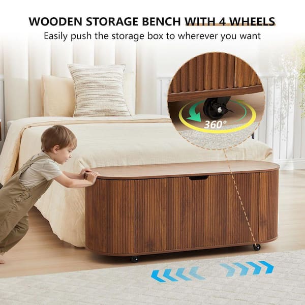 ATHMILE Oval Walnut Trunk Bench with Pulleys 43.31 in. DWL