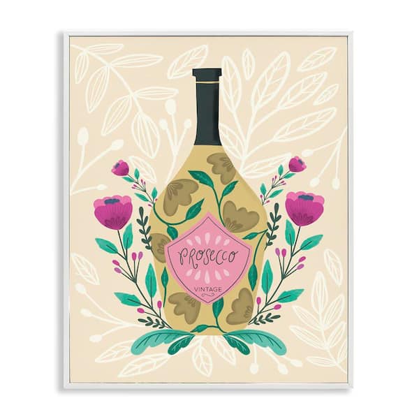 Stupell Industries Chic Floral Alcohol Bottle by Louise Allen Designs White Framed Food Giclee Art Print 14 in. x 11 in.